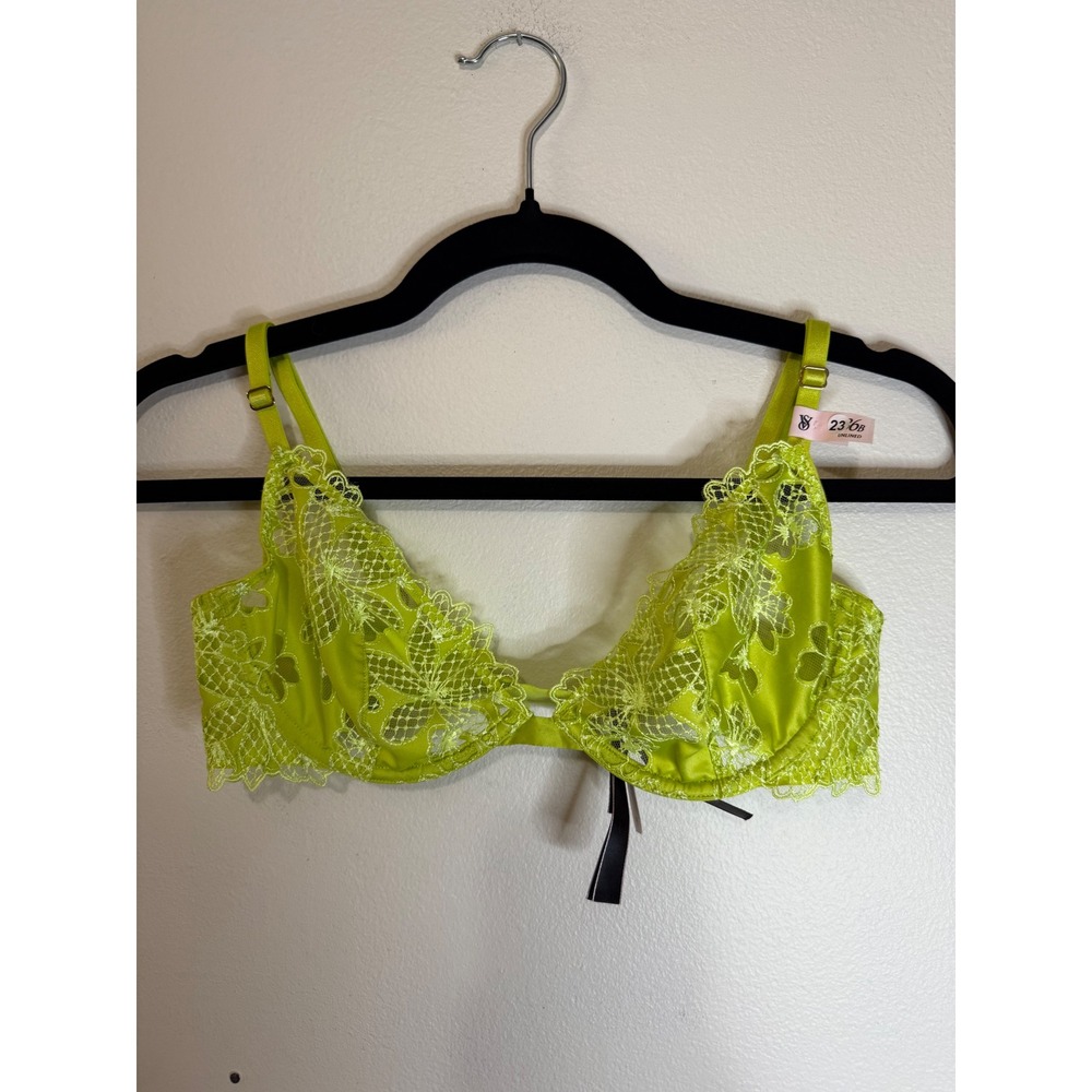 Victorias Secret Ziggy Glam Floral Embroidery Unlined Demi Bra Limelight 36B NWT